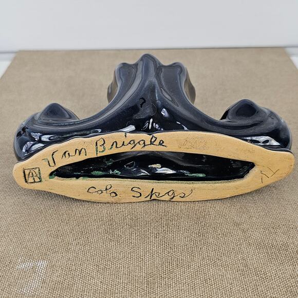 VTG Van Briggle two section black glaze vase flower frog 3 3/4" x 6.5" - Picture 8 of 8